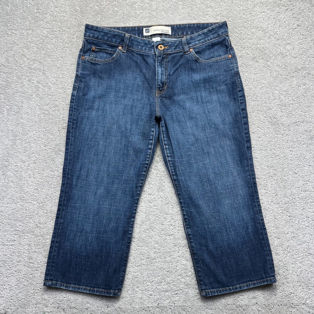 Gap Capri Jeans Womens Size 14 Blue Dark Wash Denim Curvy Low Rise Stretch Y2K